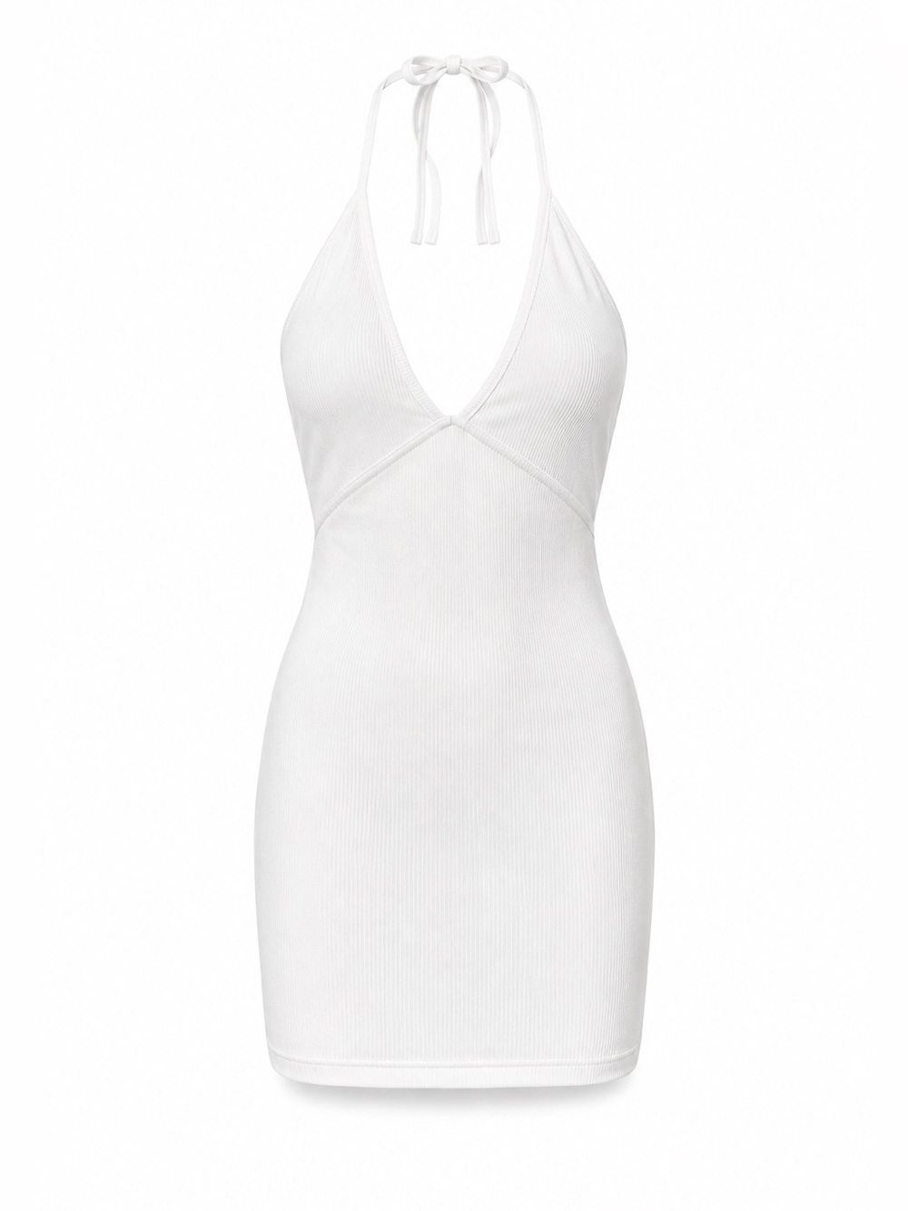 Aritzia Wilfred White Halter Ribbed V-Neck Bodycon Dress
